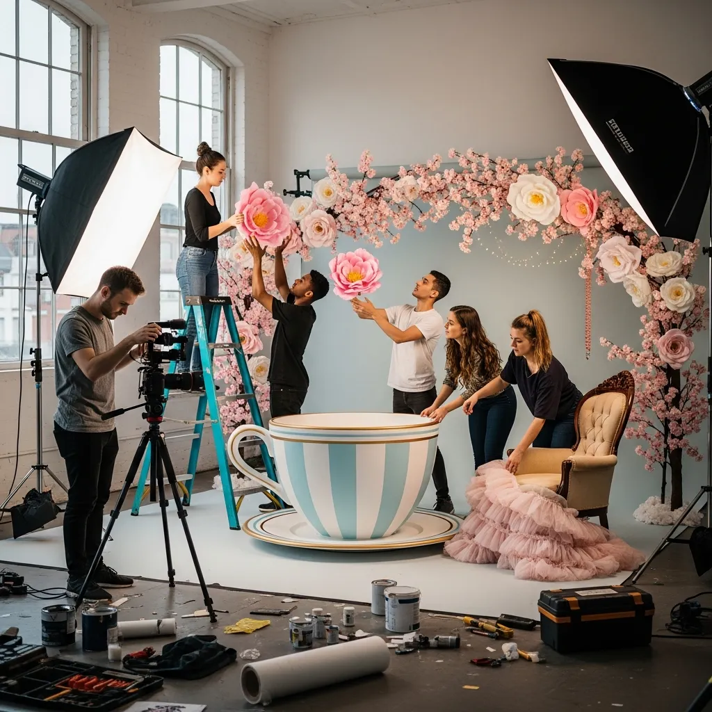 Our team setting up an elaborate photo zone installation